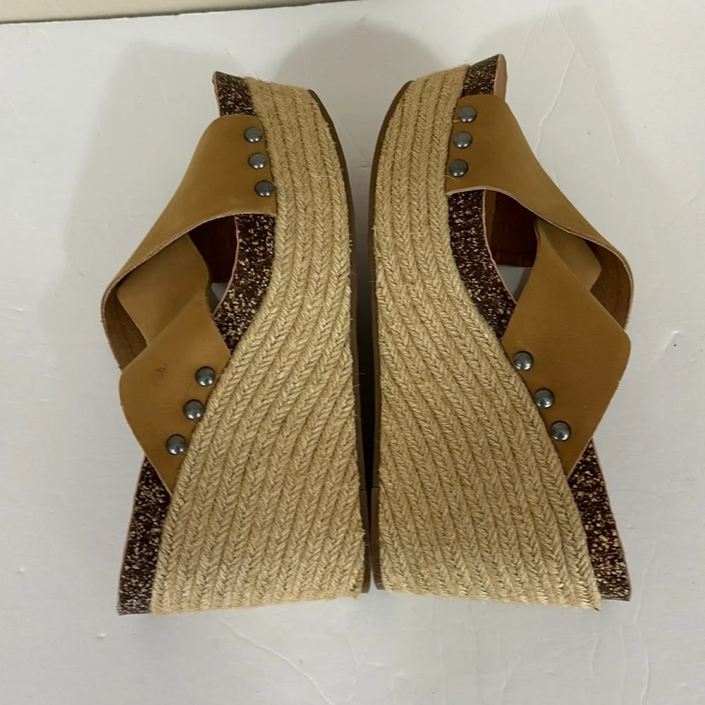 Lucky Brand LK-Neeka Tan Leather Platform Wedges Espadrilles 8.5 NWT